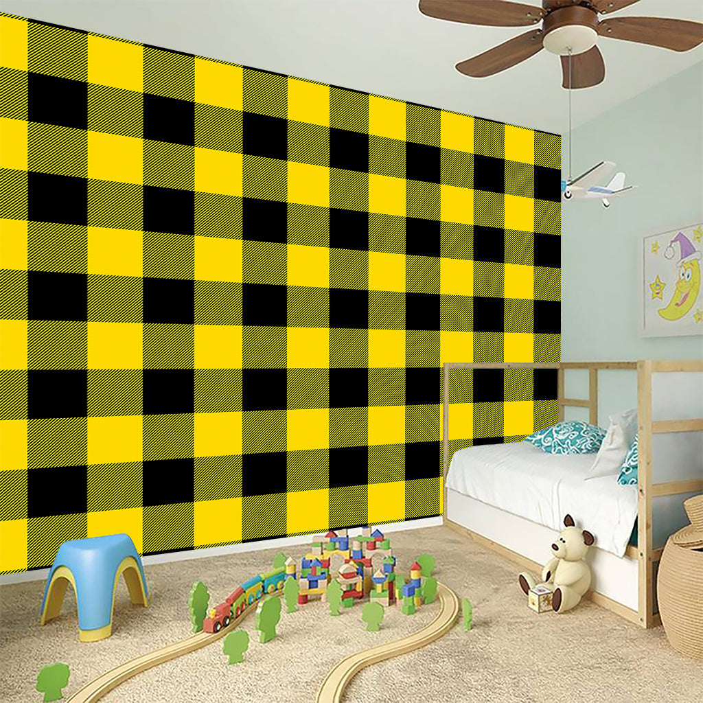 Yellow And Black Buffalo Check Print Wall Sticker
