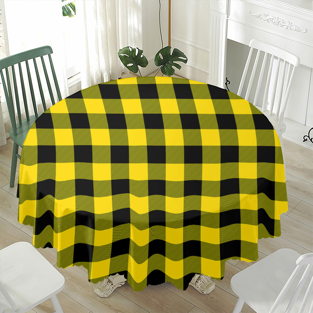 Yellow And Black Buffalo Check Print Waterproof Round Tablecloth