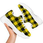 Yellow And Black Buffalo Check Print White Chunky Shoes