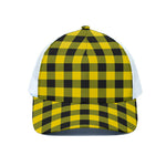 Yellow And Black Buffalo Check Print White Mesh Trucker Cap