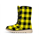 Yellow And Black Buffalo Check Print Winter Boots
