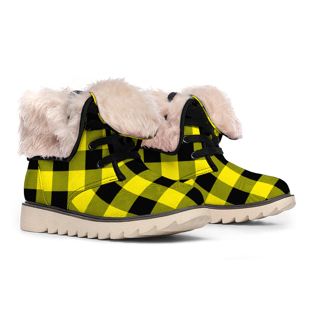 Yellow And Black Buffalo Check Print Winter Boots