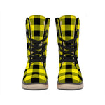 Yellow And Black Buffalo Check Print Winter Boots