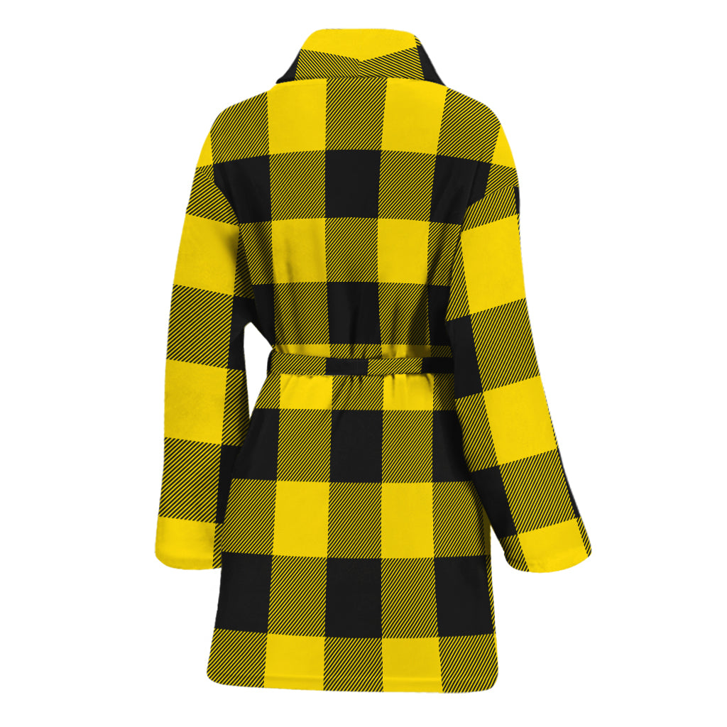 Yellow And Black Buffalo Check Print Women's Bathrobe