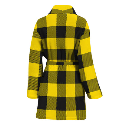 Yellow And Black Buffalo Check Print Women's Bathrobe
