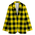 Yellow And Black Buffalo Check Print Women's Blazer