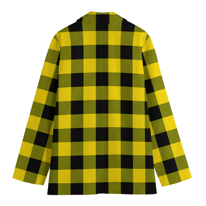 Yellow And Black Buffalo Check Print Women's Blazer