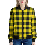Yellow And Black Buffalo Check Print Women's Bomber Jacket