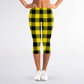 Yellow And Black Buffalo Check Print Women's Capri Leggings