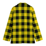 Yellow And Black Buffalo Check Print Women's Cotton Blazer