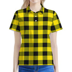 Yellow And Black Buffalo Check Print Women's Polo Shirt