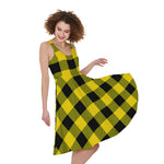 Yellow And Black Buffalo Check Print Women's Sleeveless Dress