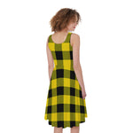 Yellow And Black Buffalo Check Print Women's Sleeveless Dress