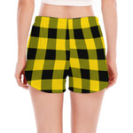 Yellow And Black Buffalo Check Print Women's Split Running Shorts