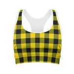 Yellow And Black Buffalo Check Print Women's Sports Bra