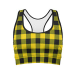 Yellow And Black Buffalo Check Print Women's Sports Bra