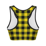 Yellow And Black Buffalo Check Print Women's Sports Bra