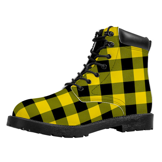 Yellow And Black Buffalo Check Print Work Boots