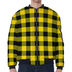 Yellow And Black Buffalo Check Print Zip Sleeve Bomber Jacket