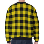 Yellow And Black Buffalo Check Print Zip Sleeve Bomber Jacket