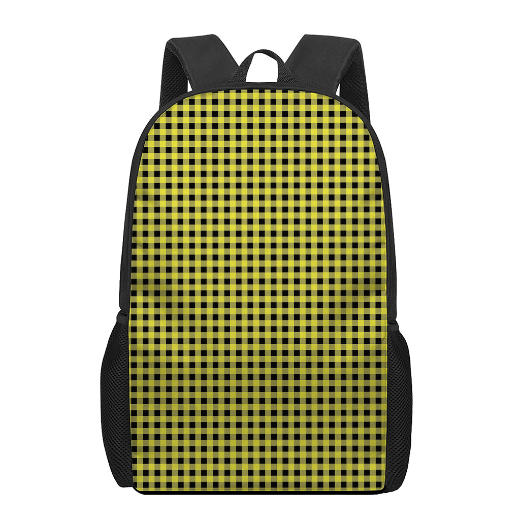 Yellow And Black Check Pattern Print 17 Inch Backpack