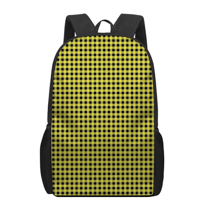 Yellow And Black Check Pattern Print 17 Inch Backpack