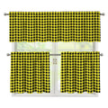 Yellow And Black Check Pattern Print 3 Piece Kitchen Curtains