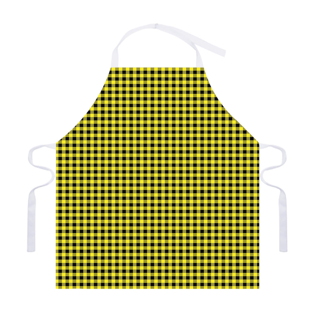 Yellow And Black Check Pattern Print Adjustable Apron
