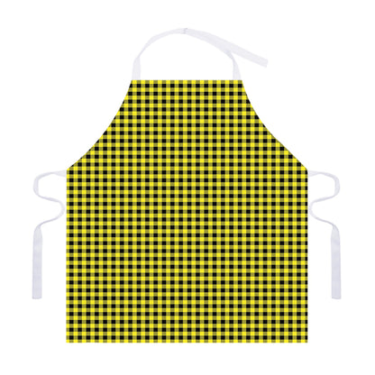 Yellow And Black Check Pattern Print Adjustable Apron