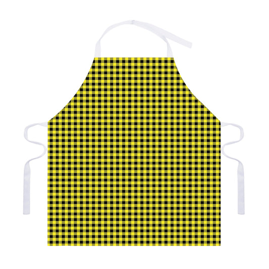 Yellow And Black Check Pattern Print Adjustable Apron