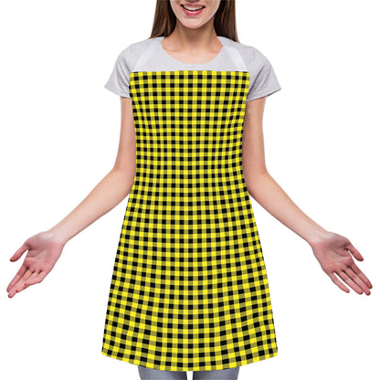 Yellow And Black Check Pattern Print Adjustable Apron