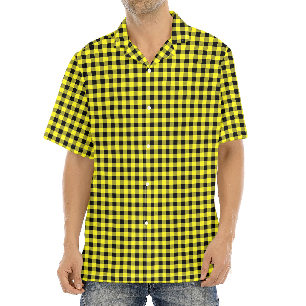 Yellow And Black Check Pattern Print Aloha Shirt