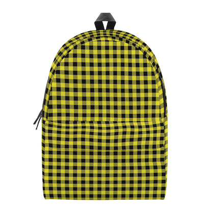 Yellow And Black Check Pattern Print Backpack