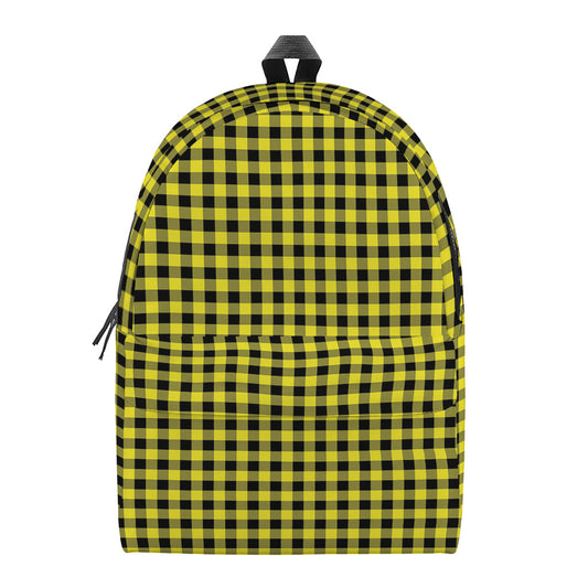 Yellow And Black Check Pattern Print Backpack