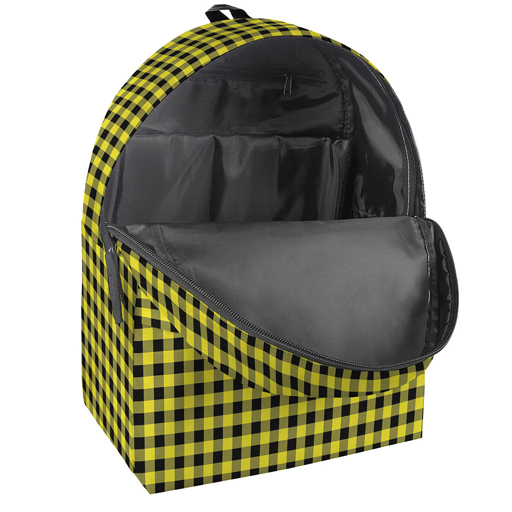 Yellow And Black Check Pattern Print Backpack