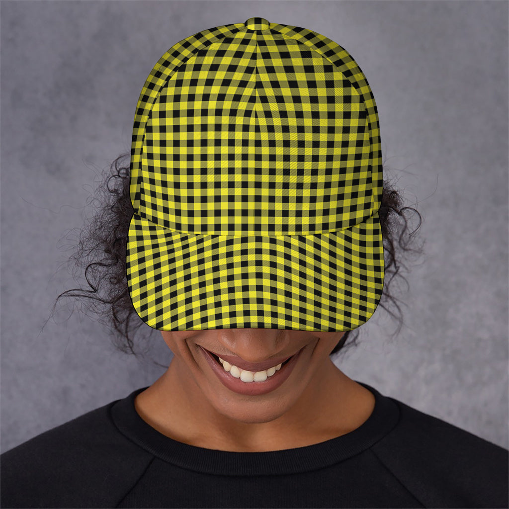 Yellow And Black Check Pattern Print Baseball Cap