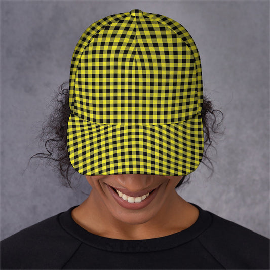 Yellow And Black Check Pattern Print Baseball Cap