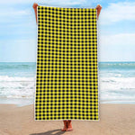 Yellow And Black Check Pattern Print Beach Towel
