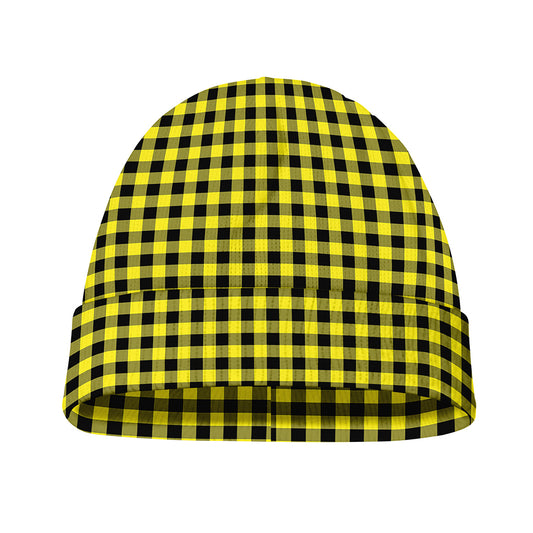Yellow And Black Check Pattern Print Beanie