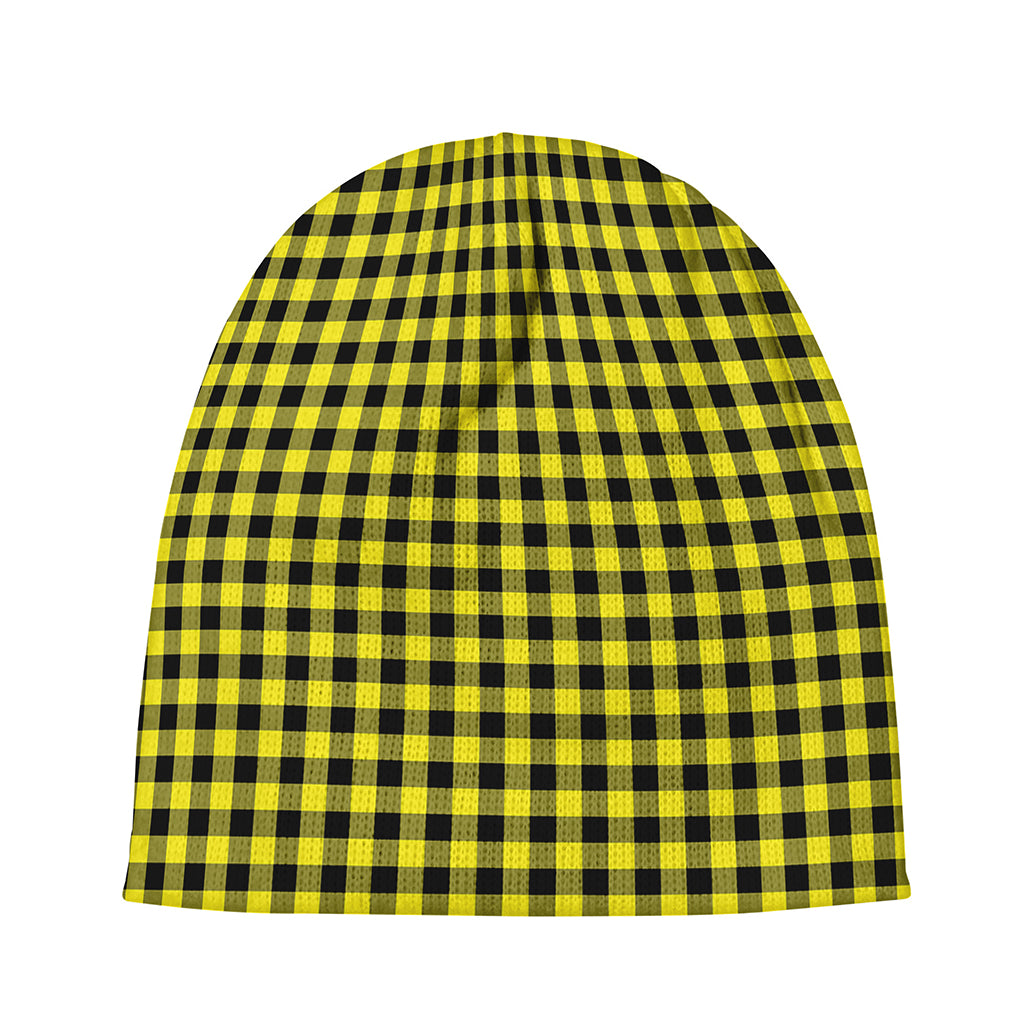 Yellow And Black Check Pattern Print Beanie