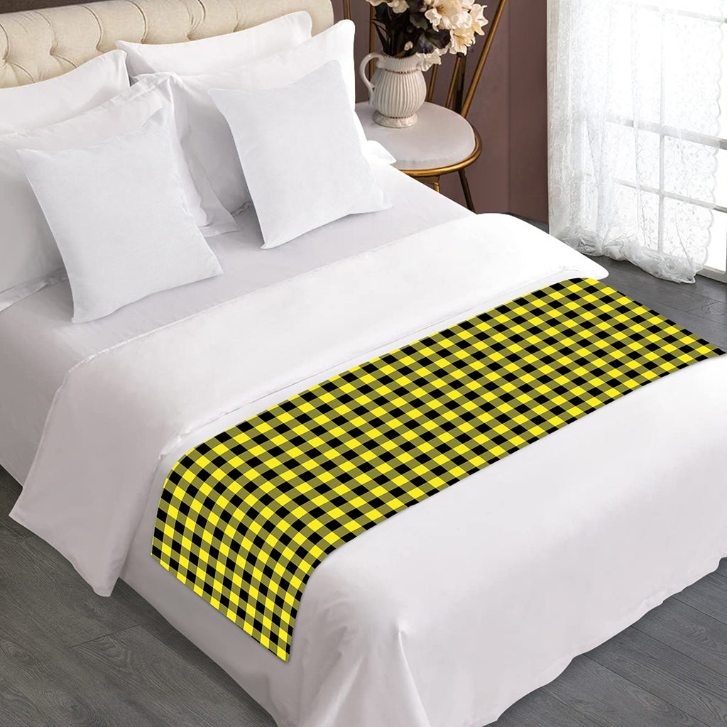 Yellow And Black Check Pattern Print Bed Runner