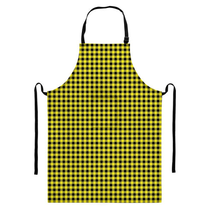 Yellow And Black Check Pattern Print Bib Apron With Pocket