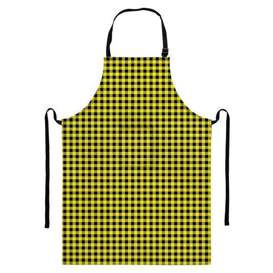 Yellow And Black Check Pattern Print Bib Apron With Pocket