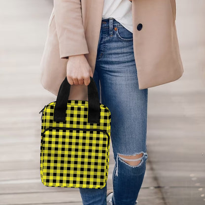 Yellow And Black Check Pattern Print Bible Tote Bag