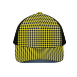 Yellow And Black Check Pattern Print Black Mesh Trucker Cap