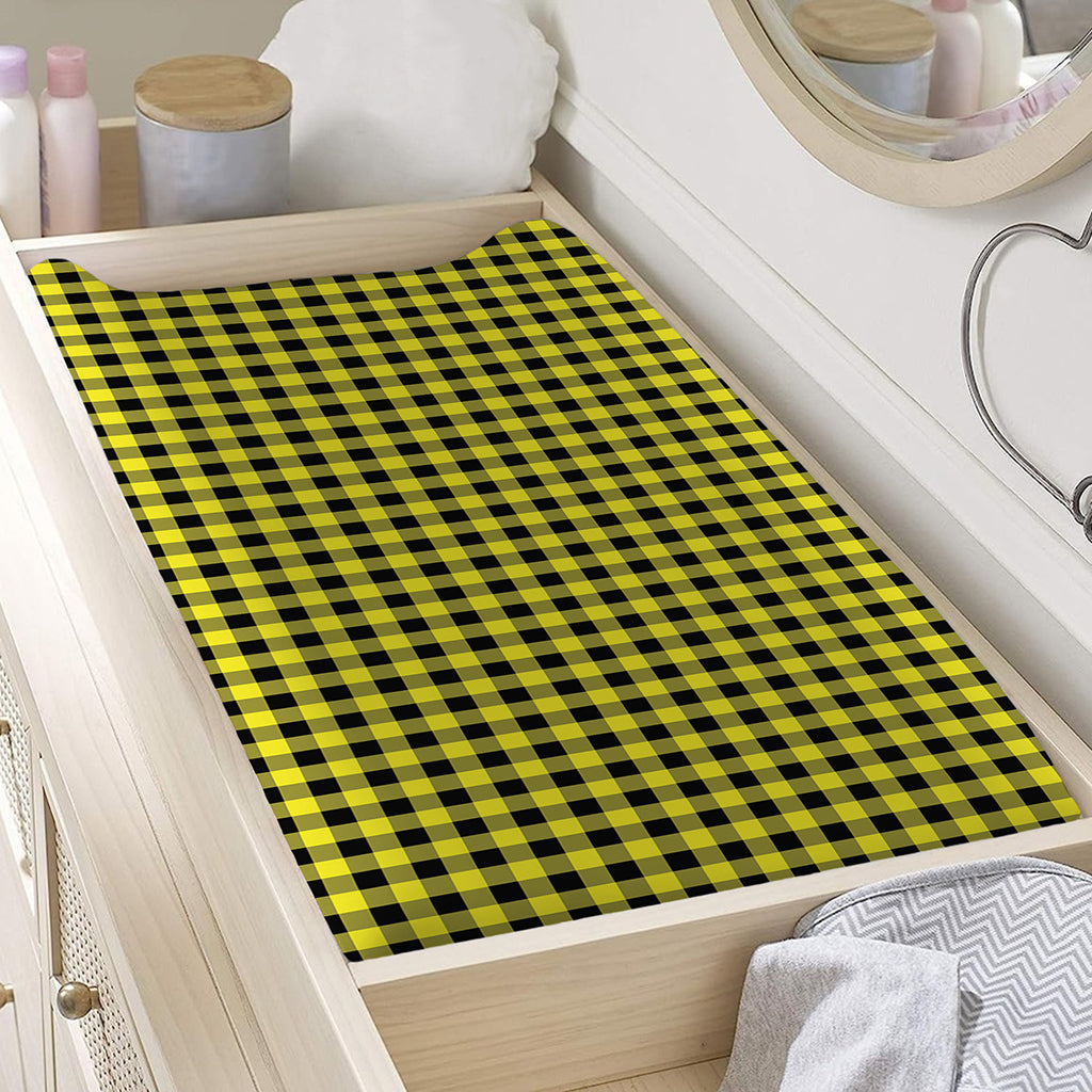 Yellow And Black Check Pattern Print Changing Pad Cover