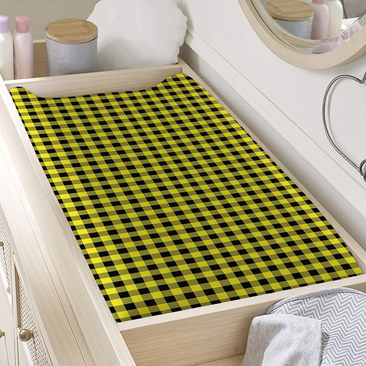 Yellow And Black Check Pattern Print Changing Pad Cover