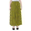 Yellow And Black Check Pattern Print Chiffon Maxi Skirt
