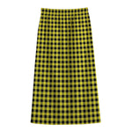 Yellow And Black Check Pattern Print Cotton Front Slit Maxi Skirt