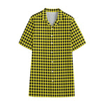 Yellow And Black Check Pattern Print Cotton Hawaiian Shirt
